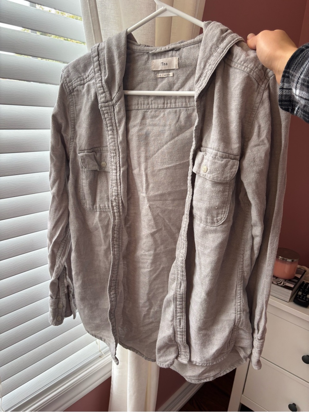 TNA Light Gray Hooded Shirt Jacket with Chest Pockets